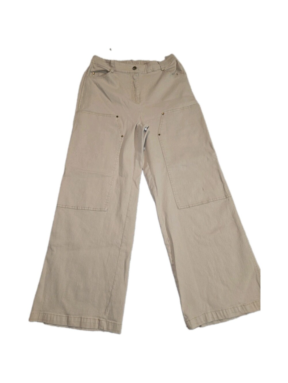 skies are blue Sz L Khaki Cargo Pants Wide Leg Elastic At Waist Basic Casual...
